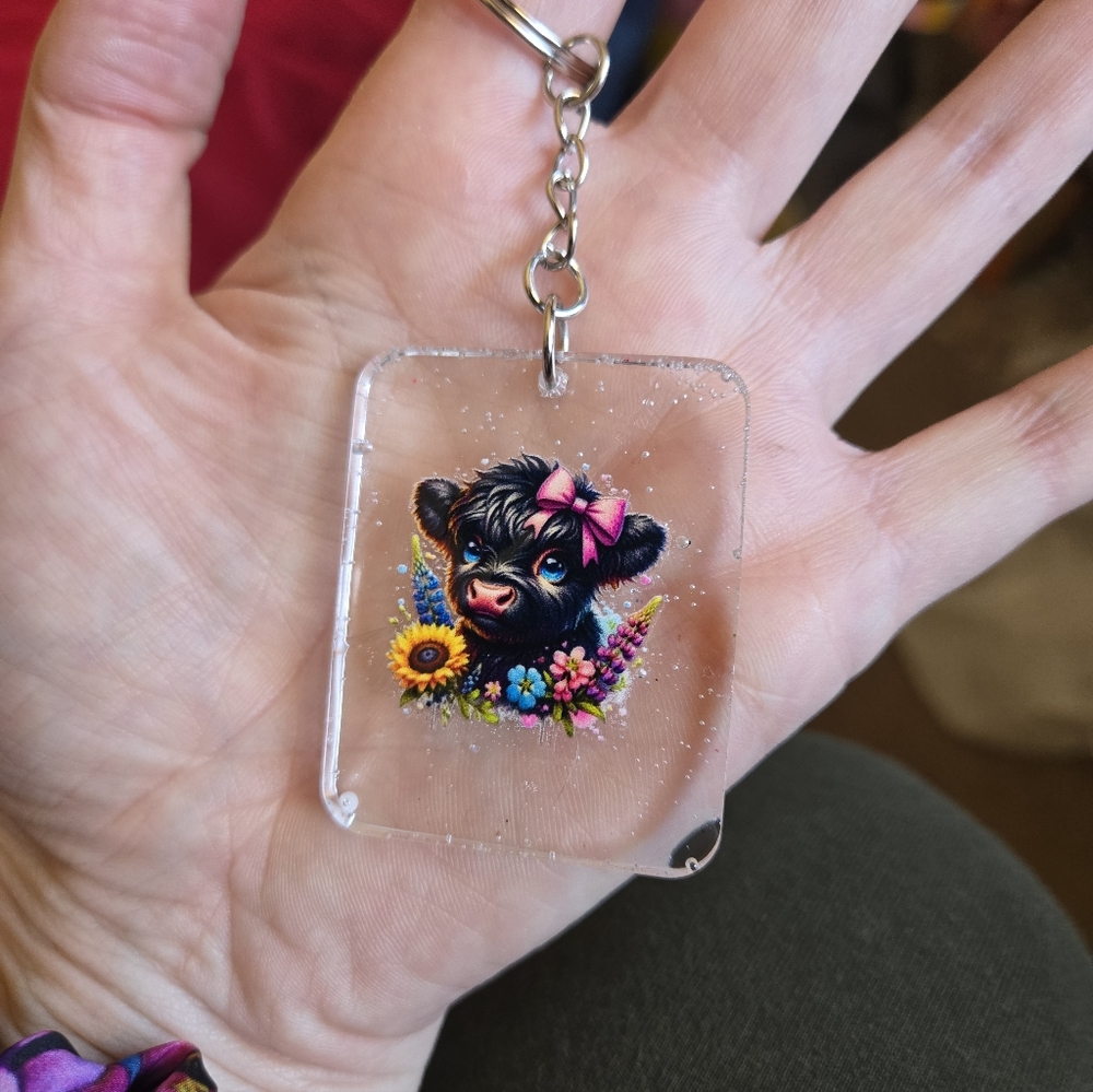 Cute Cow Keychain Hand Crafted Resin - Picture 2 of 5